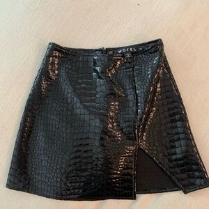 Motel Rocks Slit Crocodile Leather Mini Skirt Black XS